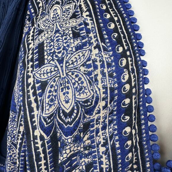 Free People My Love Mini Dress Long Sleeve Swing Pom Pom Paisley Blue Med Boho - Picture 6 of 16